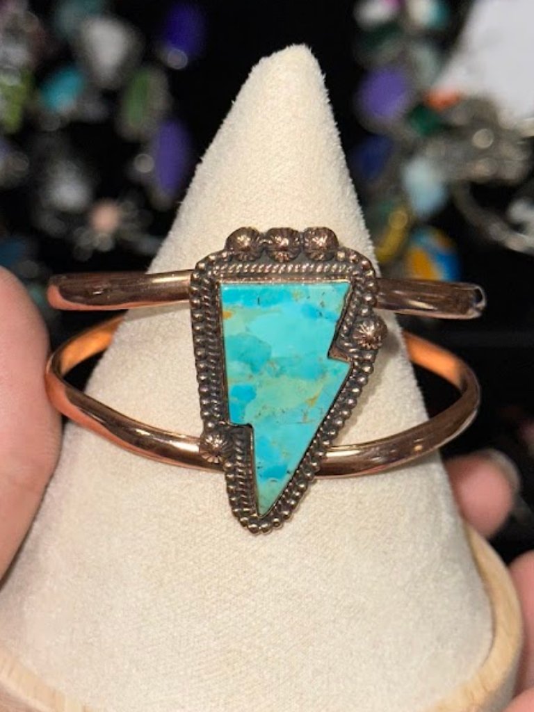 Turquoise Lightning Bolt Pure Copper Cuff Bracelet